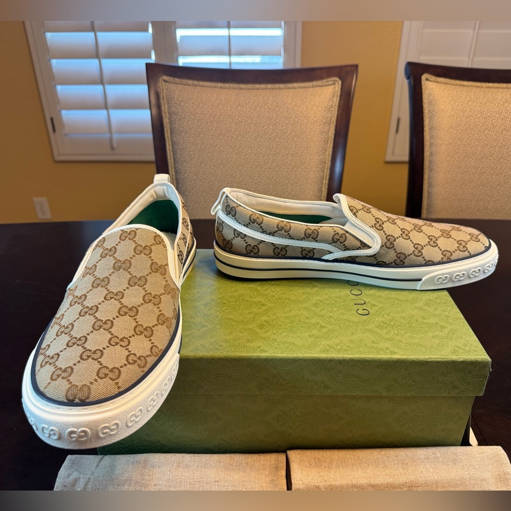 New Gucci GG Supreme Logo Tennis 1977 Slip On Sneaker Shoes Size UK 12.5 / US 13 - Picture 9 of 16